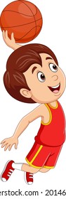 Cartoon little boy playing basketball