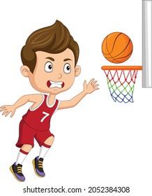 Cartoon little boy playing basketball