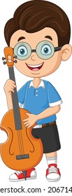 Cartoon little boy playing a cello