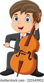 Cartoon little boy playing a cello