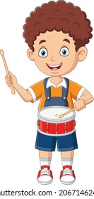 Cartoon little boy playing drums