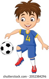 Cartoon little boy playing football