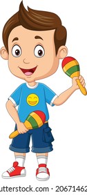 Cartoon little boy playing maracas