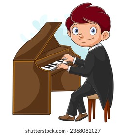 Cartoon little boy playing piano