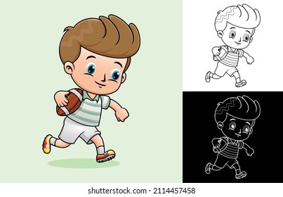 Cartoon of little boy playing rugby