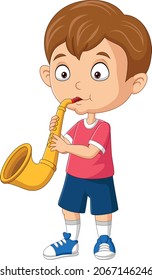 Cartoon little boy playing a trumpet
