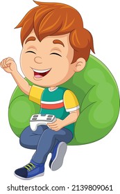 Cartoon little boy playing video game