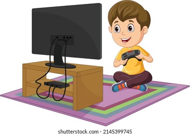 Cartoon Little Boy Playing Video Game Stock Vector (royalty Free 