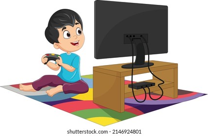 Cartoon Little Boy Playing Video Game Stock Vector (Royalty Free ...