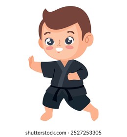 cartoon little boy practicing karate isolated