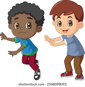 Cartoon little boy pushing his friend of illustration