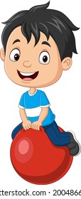 Cartoon little boy with red ball