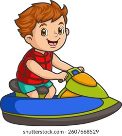 Cartoon little boy rides a jet ski of illustration