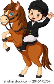 Cartoon little boy riding a horse