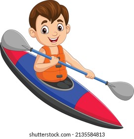 Cartoon little boy rowing a boat