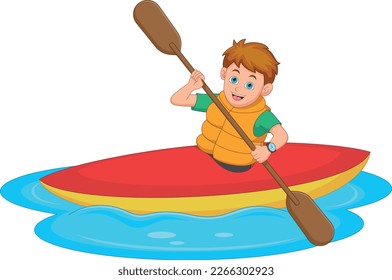 Cartoon Little Boy Rowing a canoe