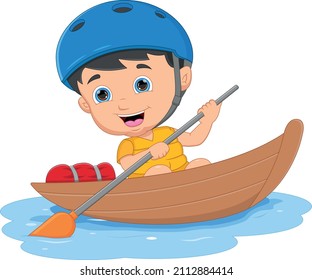 Cartoon Little Boy Rowing Wooden Boat Stock Vector (Royalty Free ...