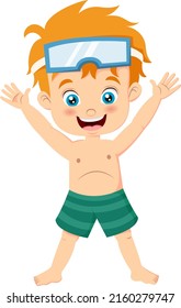 Cartoon little boy scuba diver
