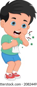 cartoon little boy sick with a cough