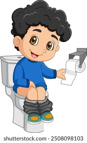 Cartoon kleiner Junge sitzt auf der Toilette der Illustration