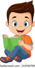 Cartoon little boy sitting and reading a book