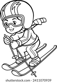 cartoon little boy skiing downhill vector