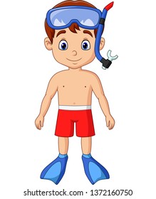 Cartoon little boy with snorkeling gear