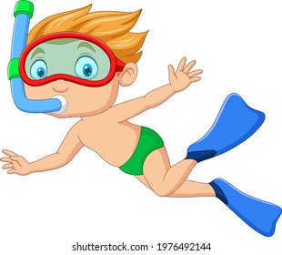 Cartoon little boy with snorkeling gear