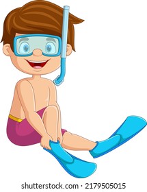 Cartoon Little Boy With Snorkeling Gear