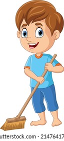 Cartoon Little Boy Sweeping Floor Stock Vector (Royalty Free ...