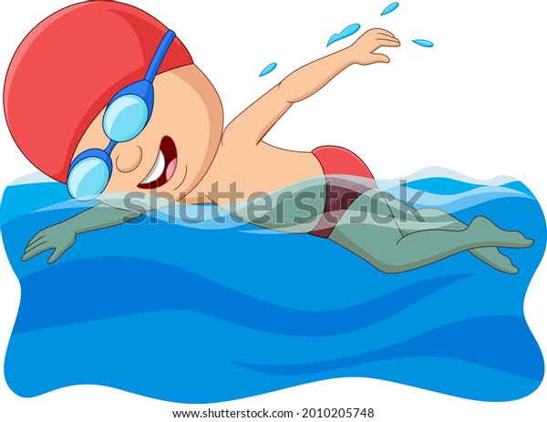 Cartoon Little Boy Swimmer Swimming Pool Stock Vector (Royalty Free ...