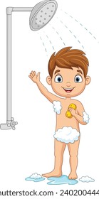 Cartoon little boy taking a bath