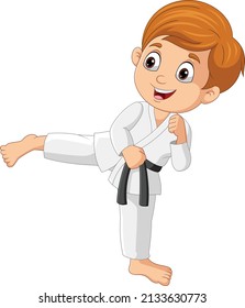 Cartoon little boy training karate