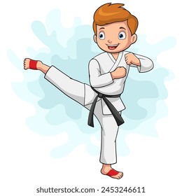 Cartoon-kleiner Junge, der Karate trainiert