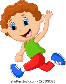 Cartoon little boy waving hand