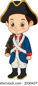 Cartoon Little Boy Wearing American Revolution Soldier Costume