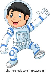 Cartoon little boy wearing astronaut costume