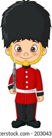 Cartoon Little Boy Wearing British Army Soldiers Costume