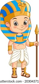 Cartoon little boy wearing egyptian pharaoh costume