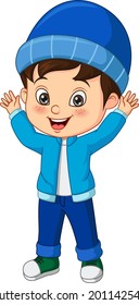 Cartoon little boy wearing warm clothes