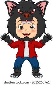 Cartoon Little Boy Wearing Werewolf Costume For Celebrating Halloween