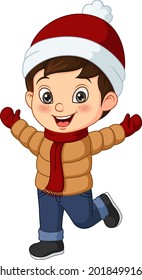 Cartoon little boy wearing winter clothes