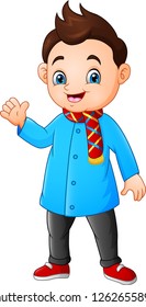 Cartoon little boy in winter clothes
