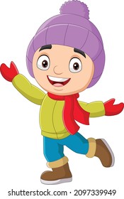 Cartoon little boy in winter clothes