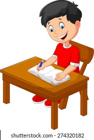 Cartoon little boy writing