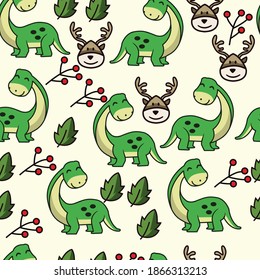 Cartoon Little Brontosaurus Seamless Pattern Premium Vector