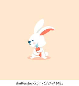 cartoon little bunny hold a carrot tight 