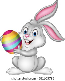 Cartoon Little Bunny Holding Easter Egg