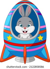 Cartoon little bunny in a rocket