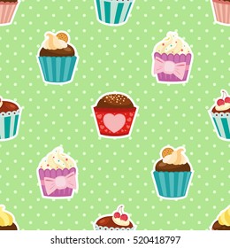 Cartoon little cakes. Vector pattern